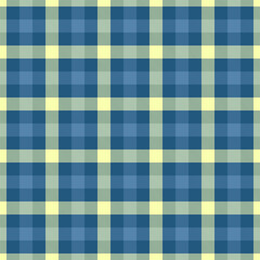 Classic plaid pattern in calming blue and yellow hues. Seamless texture ideal for backgrounds, textiles, or design projects needing a traditional touch.