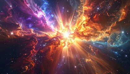 A vibrant cosmic burst of swirling colors and radiating light evokes a sense of wonder and ethereal beauty