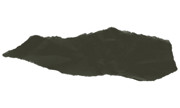 A torn piece of dark gray paper with rough edges isolated on transparent background