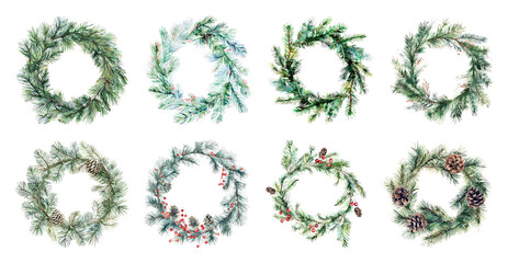 Fototapeta premium PNG Festive evergreen wreath collection, element set on transparent background