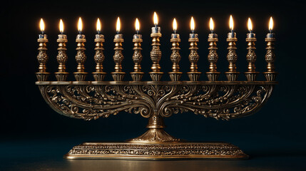 Menorah glowing with candles during Hanukkah celebration in peaceful indoor setting Generative AI