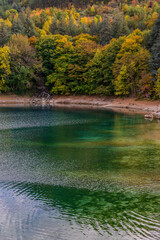 Lake San Domenico is an artificial lake in Abruzzo, in the municipality of Villalago (L'Aquila). Known for its emerald waters, it is located within the Sagittario Gorges.