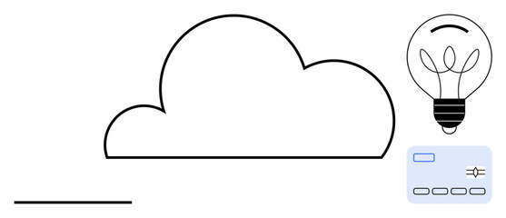 Cloud and lightbulb symbolizing innovation connected to a digital interface. Ideal for technology, creativity, cloud computing, innovation, brainstorming, digital solutions, and minimalism concepts