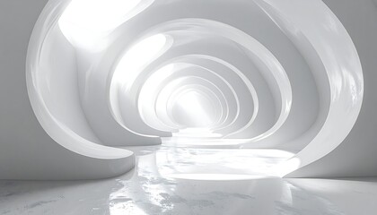 Obraz premium Abstract, white corridor; oval arches shape a tunnel illuminated by sunlight