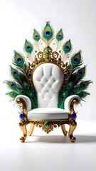 Majestic peacock feather throne with golden frame and jewels high resolution photo