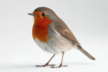Robin stands on a soft white background with gentle light