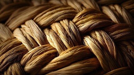 Close up of intricately woven natural fiber material revealing texture and craftsmanship for backgrounds and design elements emphasizing organic beauty and sustainable living