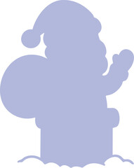Minimalist pastel silhouette of Santa Claus standing in a chimney with a sack of gifts, waving joyfully.
