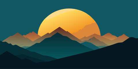Minimalist Mountain Range Silhouette at Sunset landscape