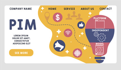 PIM - Platform Independent Model acronym. business concept background. vector illustration concept with keywords and icons. lettering illustration with icons for web banner, flyer, landing