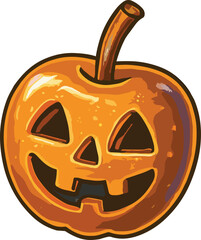 A shiny orange jack-o'-lantern with a carved smiling face and a tall brown stem, glowing with a festive Halloween vibe.