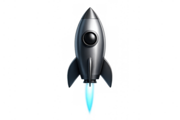 Rocket with blue flame launching, symbolizing concepts like startup, new business, technology, science, and future development