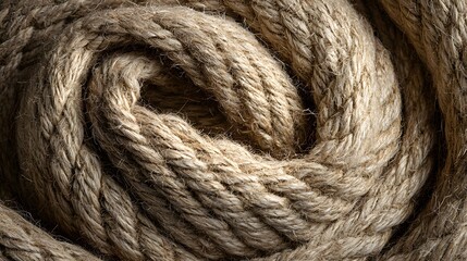 Detailed Close Up of Coiled Natural Fiber Rope Strong Textile Material Crafting and Nautical Themes
