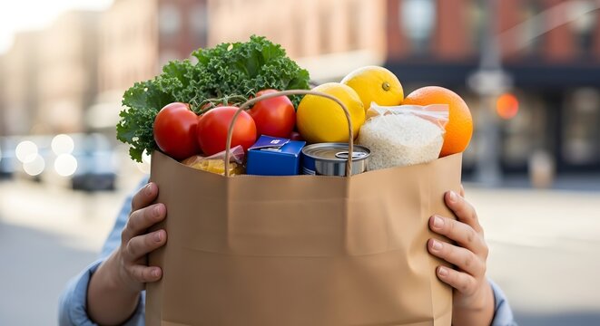 Fresh grocery bag filled with fruits, vegetables, and essentials for healthy living and cooking inspiration