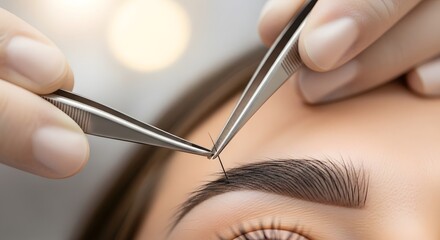Precision techniques in eyebrow shaping and grooming featuring professional tweezers for beauty and care purposes