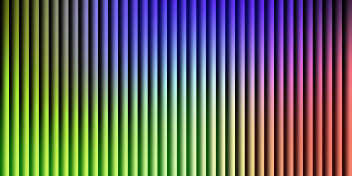 Abstract background of vertical 3D tubes with a vibrant rainbow color gradient.