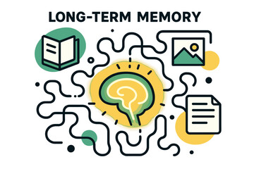 Hippocampus Memory Pathways. Long-term memory. A stylized hippocampus glowing, abstract pathways leading to
