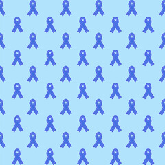 Blue awareness ribbon seamless pattern. Support and solidarity concept. Awareness campaign design. Vector illustration.