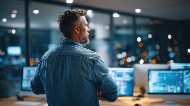 Man analyzing financial data in modern office - Powered by Adobe