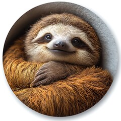 Naklejka premium Cozy baby sloth curled up in a soft, warm embrace with its fur animal cute photo
