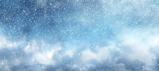Fototapeta premium Photorealistic Snowfall Texture on Pale Blue Sky Background Banner