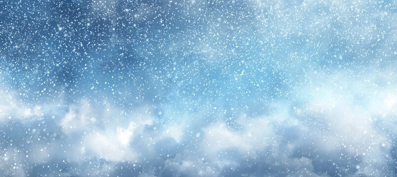 Photorealistic Snowfall Texture on Pale Blue Sky Background Banner - Powered by Adobe