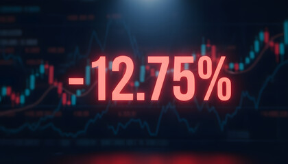 Dramatic stock market crash shows 12.75% loss with red bearish charts
