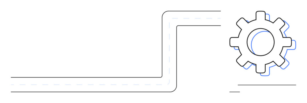 Gear at the end of a segmented pathway depicting workflow, productivity, and process refinement. Ideal for engineering, automation, operations, planning, pathfinding, strategy simple flat metaphor