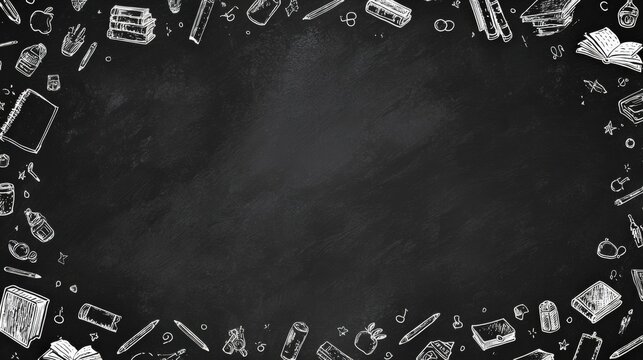 Chalkboard Infographic Background with Hand-Drawn School Icons