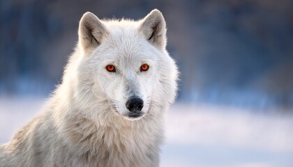 Obraz premium Majestic White Wolf In Serene Snowy Landscape With Striking Red Eyes