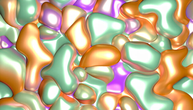 Iridescent blobs abstract background with shiny metallic texture and vibrant colors