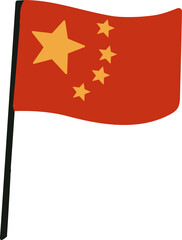 Red flag with five yellow stars arranged in the top left corner, waving on a black flagpole.