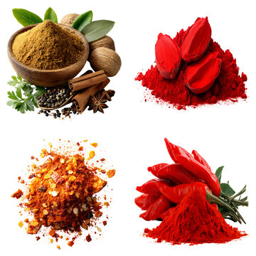 A vibrant collection of aromatic spices and chili peppers. isolated on transparent background