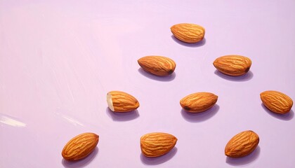 Almonds on a Light Purple Background, Healthy Snack.