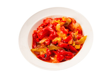 Roasted pepper salad vegetables dish natural product tasty snack fresh delicious gourmet food background on the table rustic top view copy space keto and paleo diet vegan and vegan food