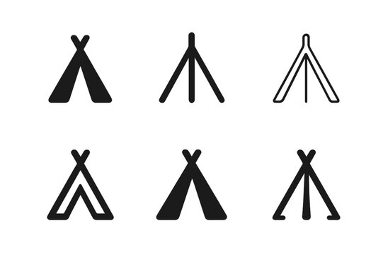 Tent Pole Logos. Pole. Set Logo of Pole: Tent pole A-frame. Icon set. harmonious logo variations of the same emblematic concept, each with different artistic