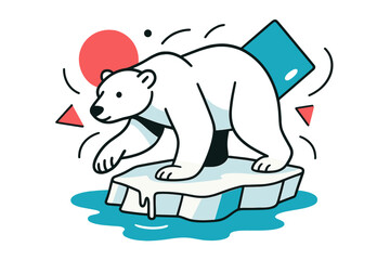 Obraz premium Polar Bear Geometry. Endangered Species. Polar bear on melting ice with floating abstract geometric shapes and soft highlights, rare and vulnerable scene.