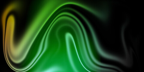 Dynamic abstract background with flowing green and yellow energy curves on black.