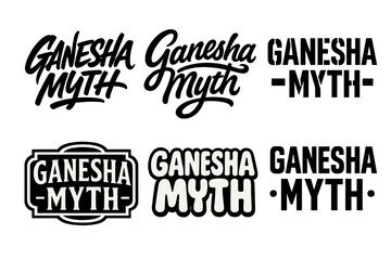 Obraz premium Ganesha Lettering Variations. Ganesha Myth. Set lettering. harmonious lettering variations of the same emblematic concept, each with different artistic