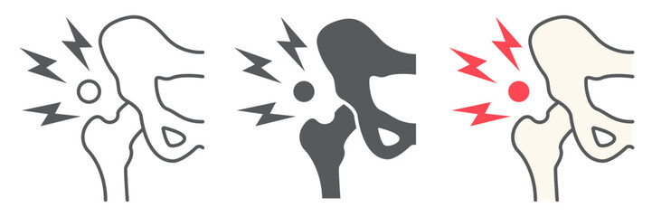 Hip pain icon, body and injure, hip dysplasia sign, vector graphics, a linear pattern on a white background. editable stroke