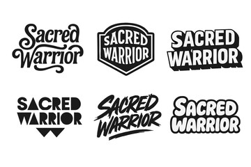 Obraz premium Harmonious Lettering Variations. Sacred Warrior. Set lettering. harmonious lettering variations of the same emblematic concept (Whimsical curly type with