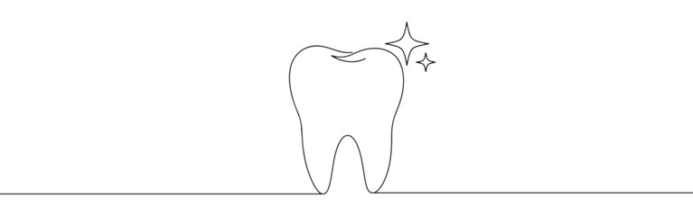 Continuous one line drawing of a sparkling, healthy tooth, symbolizing dental health, hygiene, and bright smiles