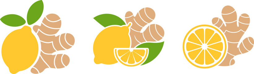 Ginger and Lemon Citrus Health Icons
