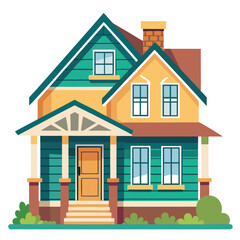 Colorful illustration of a two-story house with a porch
