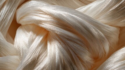 Elegant strands of natural silk with subtle sheen and delicate texture macro shot showcasing textile industry material with soft ivory and creamy hues 