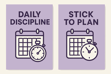 Naklejka premium Modern Discipline Banners. Discipline. Two vertical A6 banners with safe margins, centered composition, no elements touching edges, modern, lavender and cream,