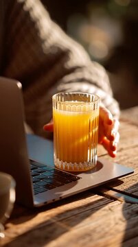 breakfast with coffee and laptop