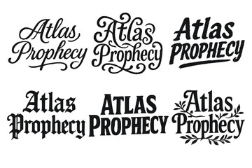 Fototapeta premium Creative Lettering Grid. Atlas Prophecy. Set lettering. harmonious lettering variations of the same emblematic concept, each with different artistic