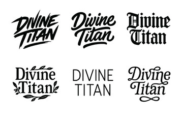 Fototapeta premium Harmonious Lettering Grid. Divine Titan. Set lettering. harmonious lettering variations of the same emblematic concept (Dynamic brushstroke graffiti lettering,