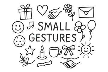 Small Gestures Illustration. Small Gestures. Hand-drawn doodle illustration of Small Gestures. gift box, heart